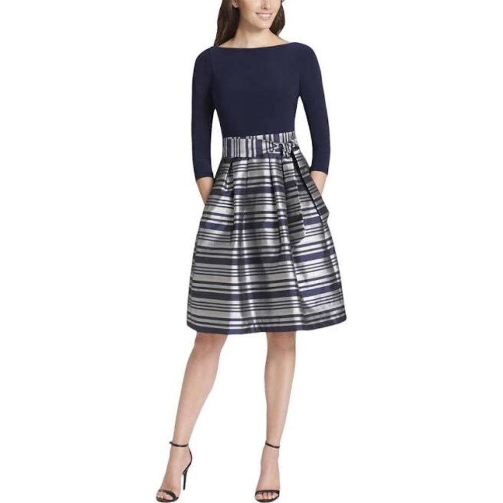 Jessica Howard Navy Striped Cocktail Dress Size 14